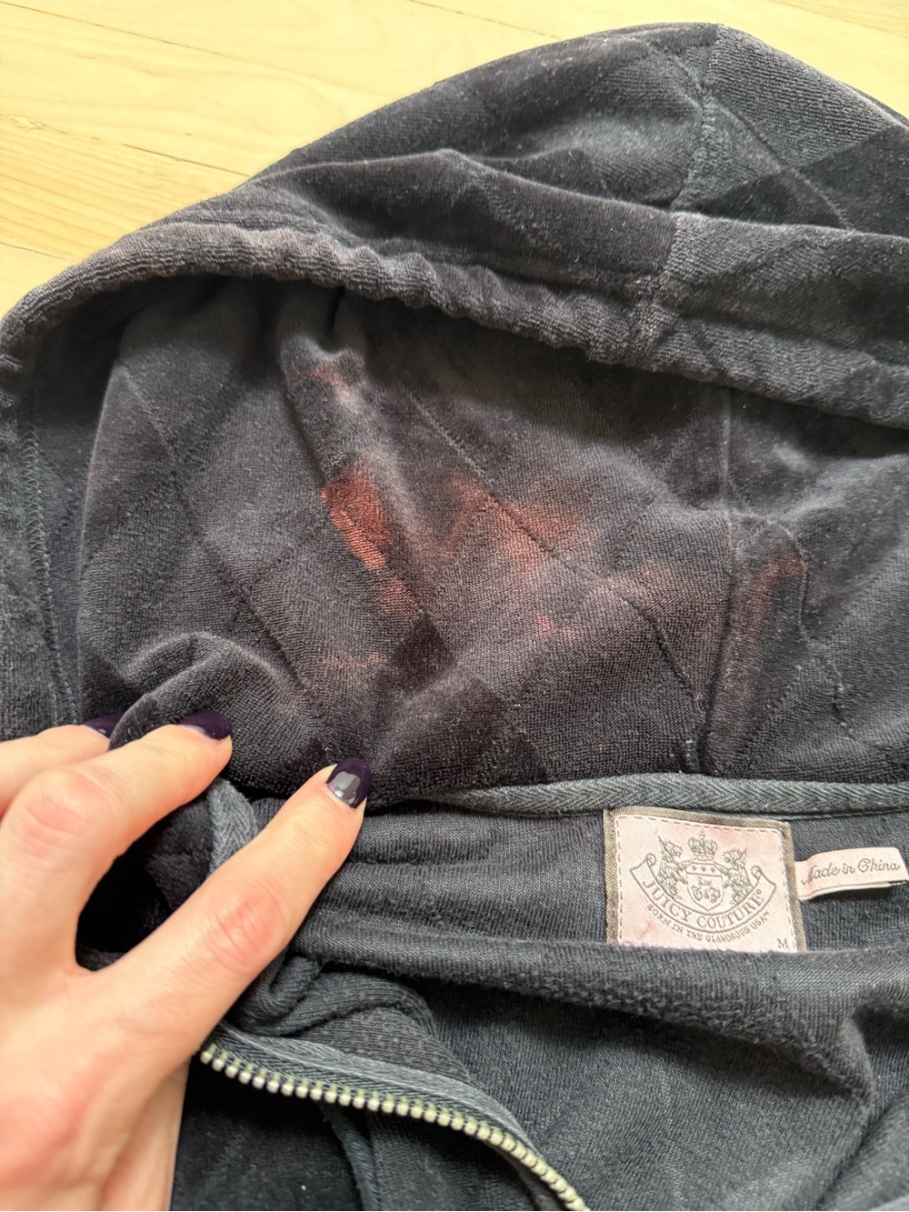 Juicy Couture Black Velour Zip Hoodie with Embroidered Monogram - Picture 6 of 8